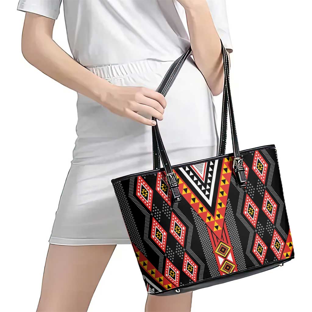 Niho Taniwha Taniko Motif Leather Tote Bag LT9 - Polynesian Pride