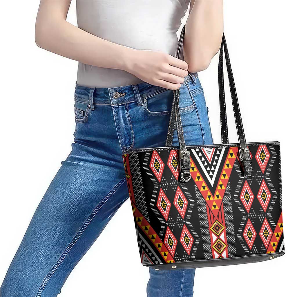 Niho Taniwha Taniko Motif Leather Tote Bag LT9 - Polynesian Pride