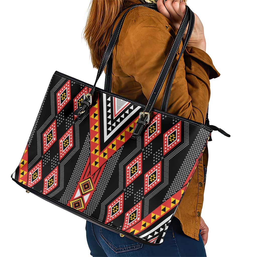 Niho Taniwha Taniko Motif Leather Tote Bag LT9 - Polynesian Pride