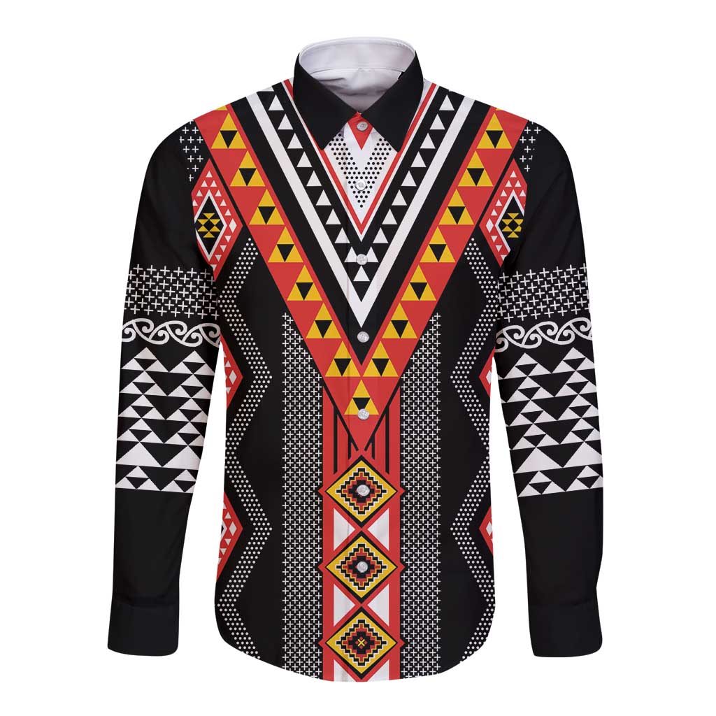 Niho Taniwha Taniko Motif Long Sleeve Button Shirt