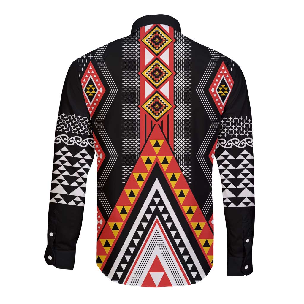 Niho Taniwha Taniko Motif Long Sleeve Button Shirt