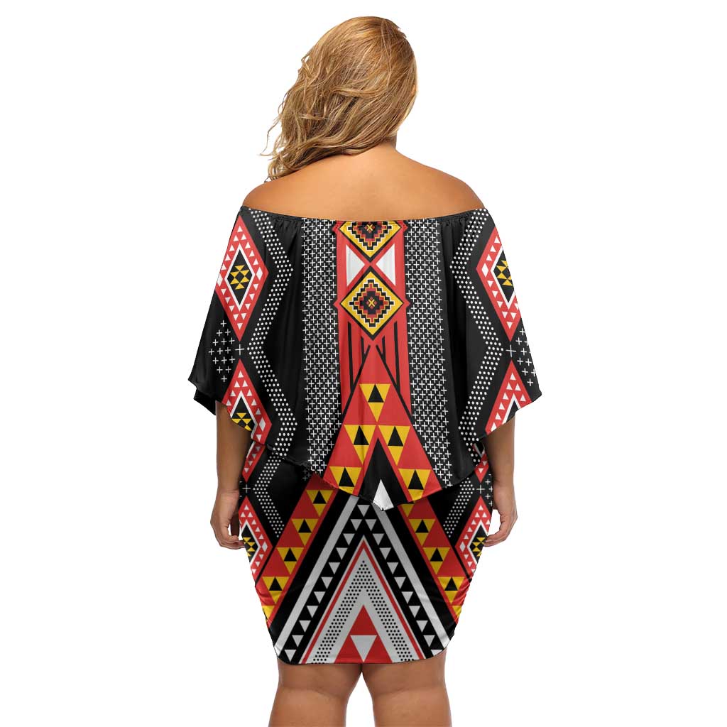 Niho Taniwha Taniko Motif Off Shoulder Short Dress