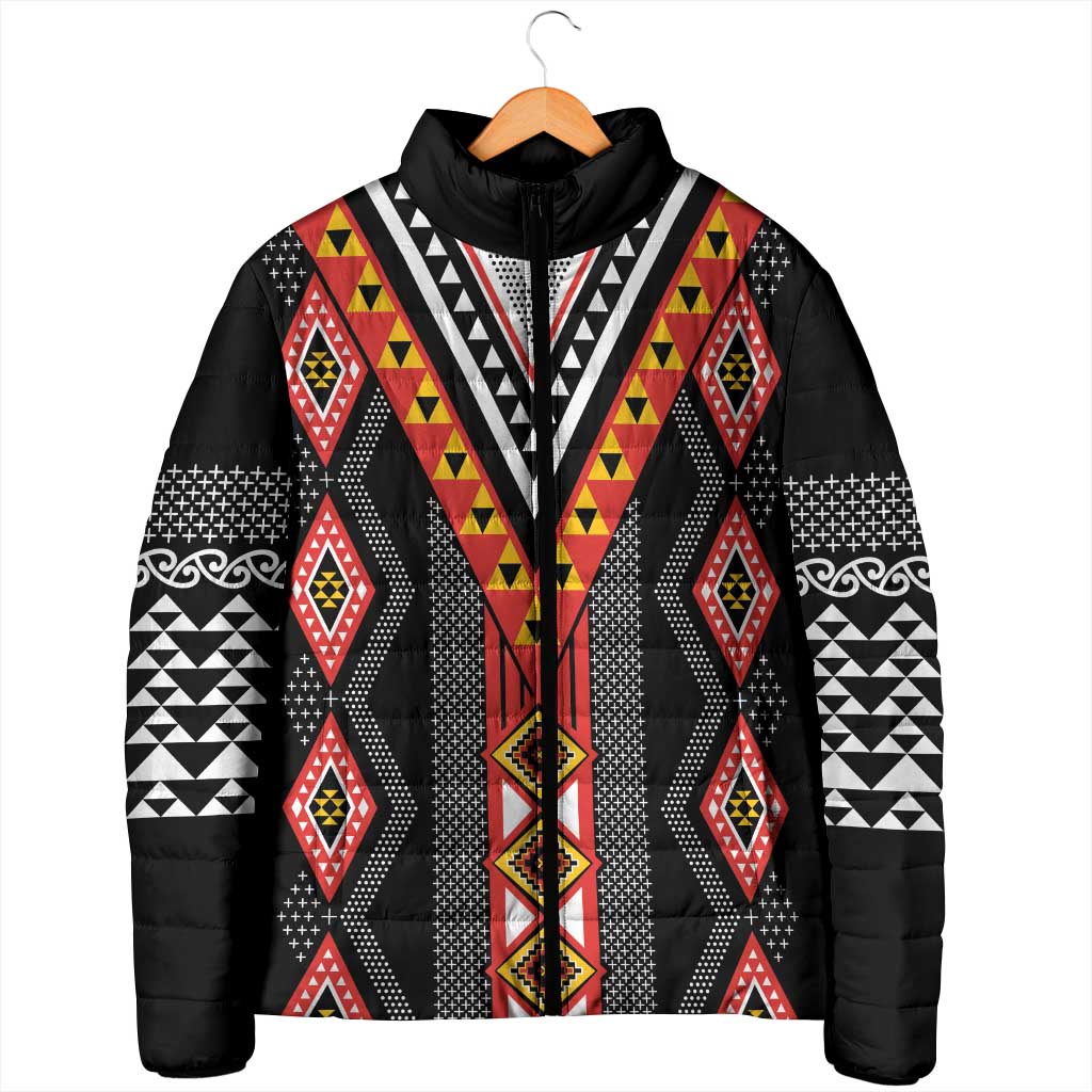 Niho Taniwha Taniko Motif Padded Jacket - Polynesian Pride