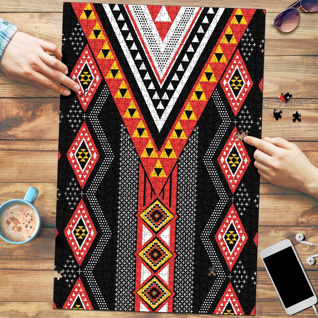 Niho Taniwha Taniko Motif Puzzle LT9 Red - Polynesian Pride