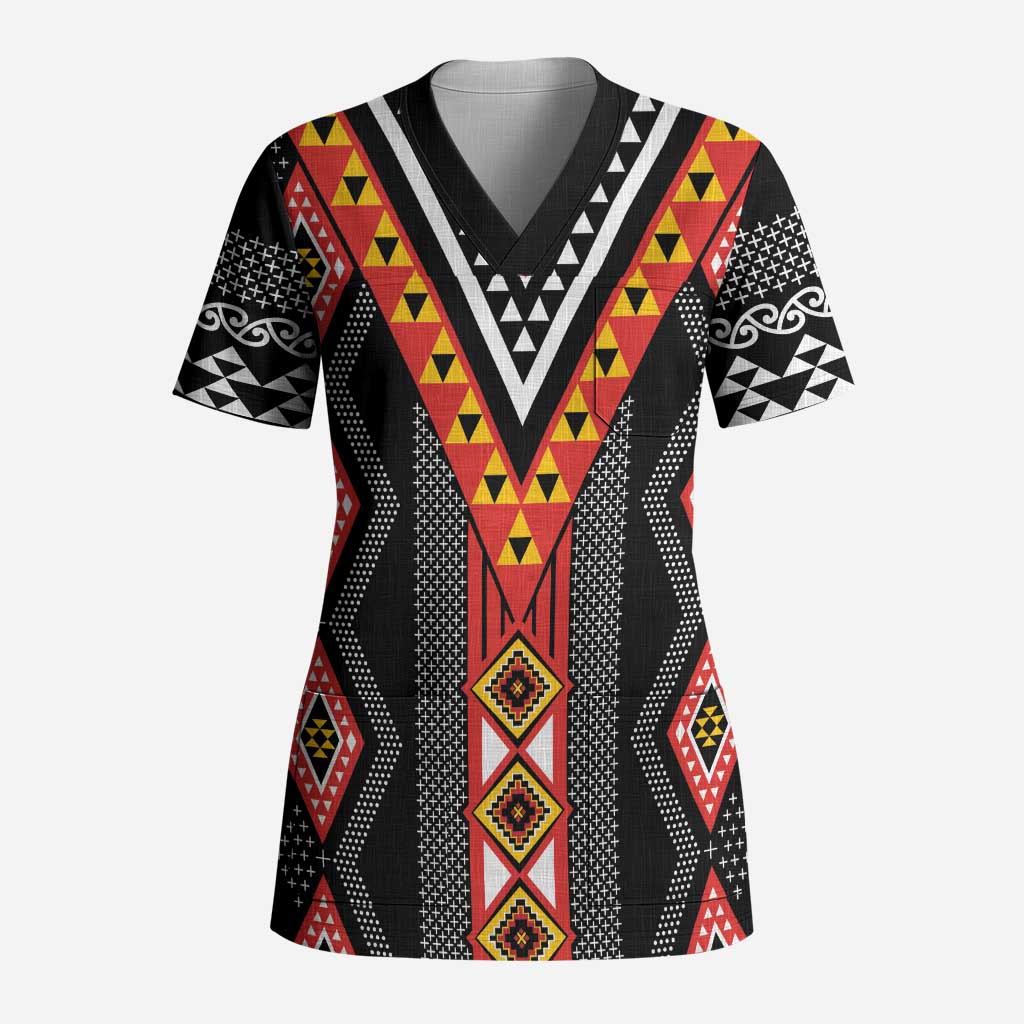 Niho Taniwha Taniko Motif Scrub Top - Polynesian Pride