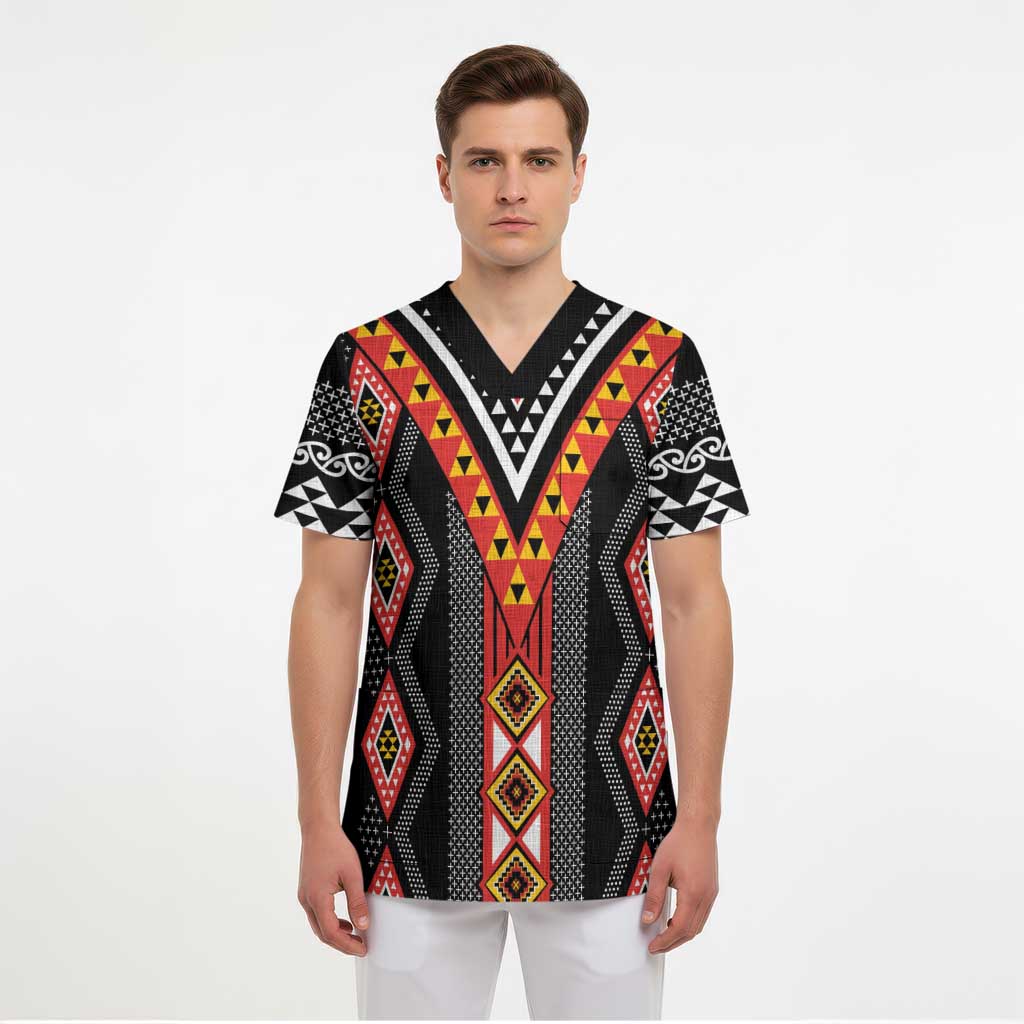 Niho Taniwha Taniko Motif Scrub Top - Polynesian Pride