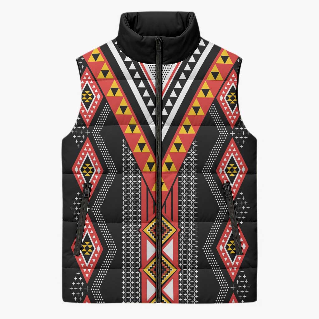 Niho Taniwha Taniko Motif Sleeveless Puffer Jacket LT9 Unisex Red - Polynesian Pride
