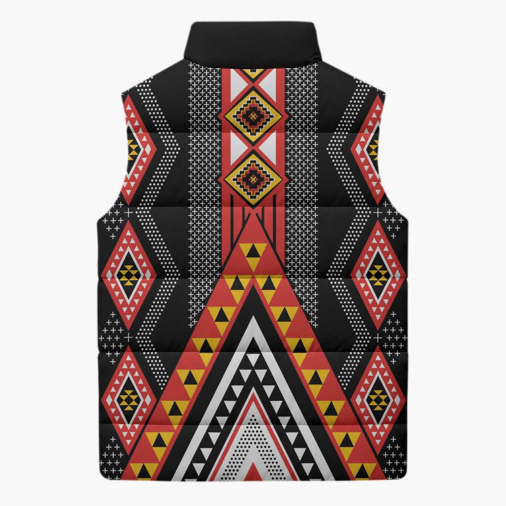 Niho Taniwha Taniko Motif Sleeveless Puffer Jacket LT9 - Polynesian Pride
