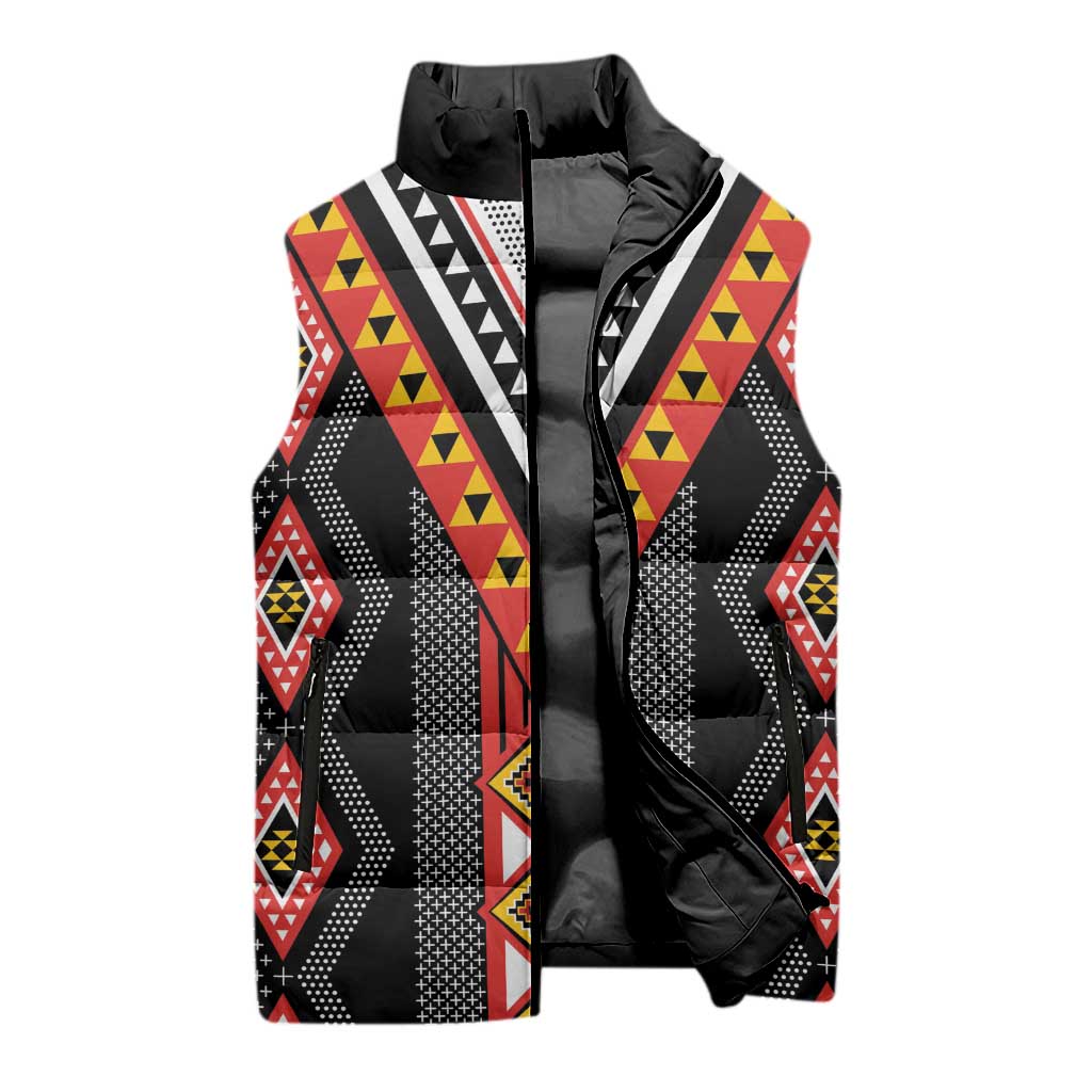 Niho Taniwha Taniko Motif Sleeveless Puffer Jacket LT9 - Polynesian Pride