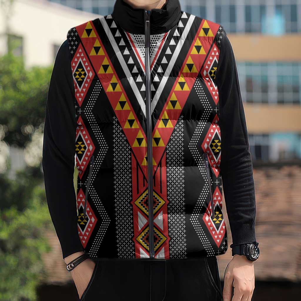 Niho Taniwha Taniko Motif Sleeveless Puffer Jacket LT9 - Polynesian Pride