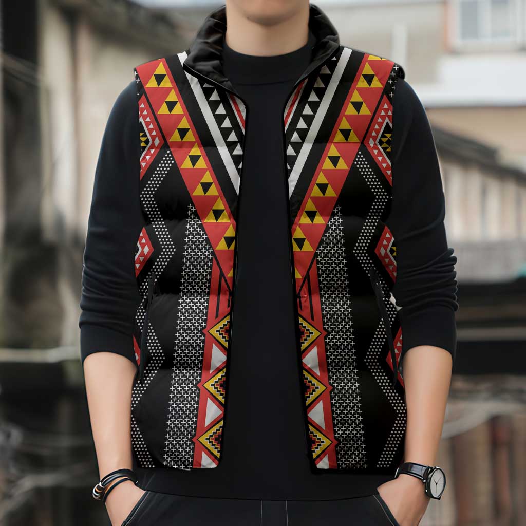 Niho Taniwha Taniko Motif Sleeveless Puffer Jacket LT9 - Polynesian Pride