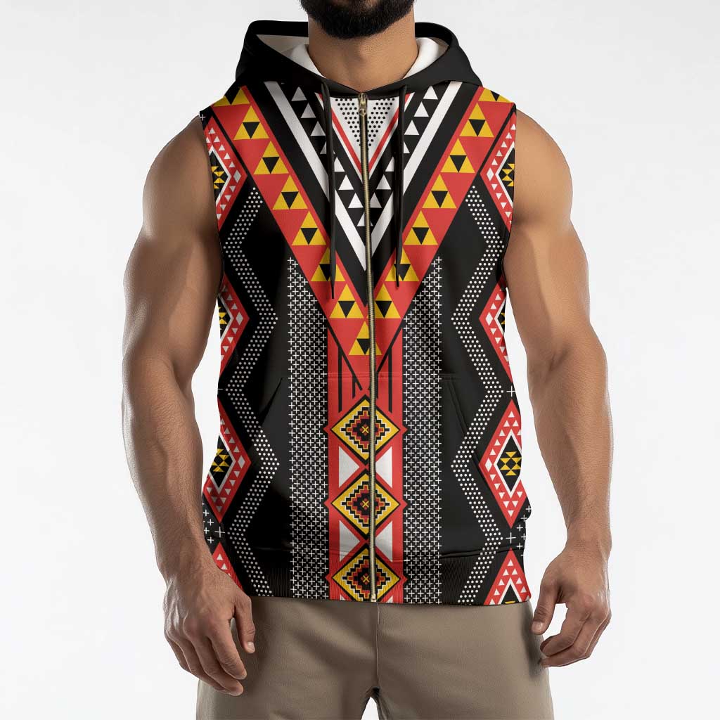 Niho Taniwha Taniko Motif Sleeveless Zip Hoodie - Polynesian Pride