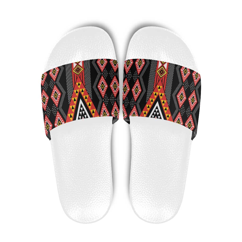 Niho Taniwha Taniko Motif Slide Sandals LT9 Red - Polynesian Pride