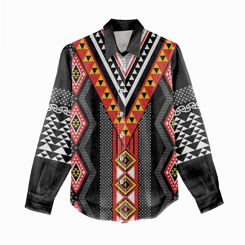 Niho Taniwha Taniko Motif Women Casual Shirt LT9 - Polynesian Pride