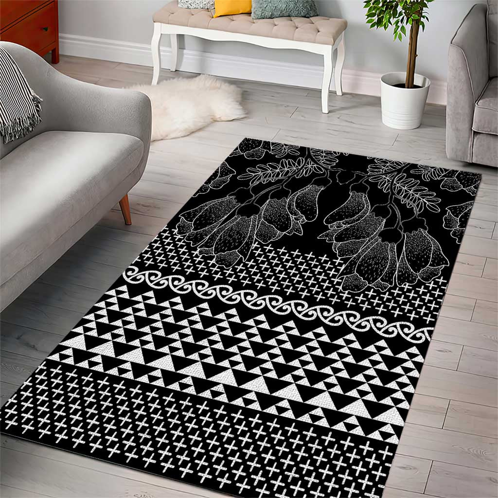 Black Taniko Kowhaiwhai Tukutuku Motif Area Rug