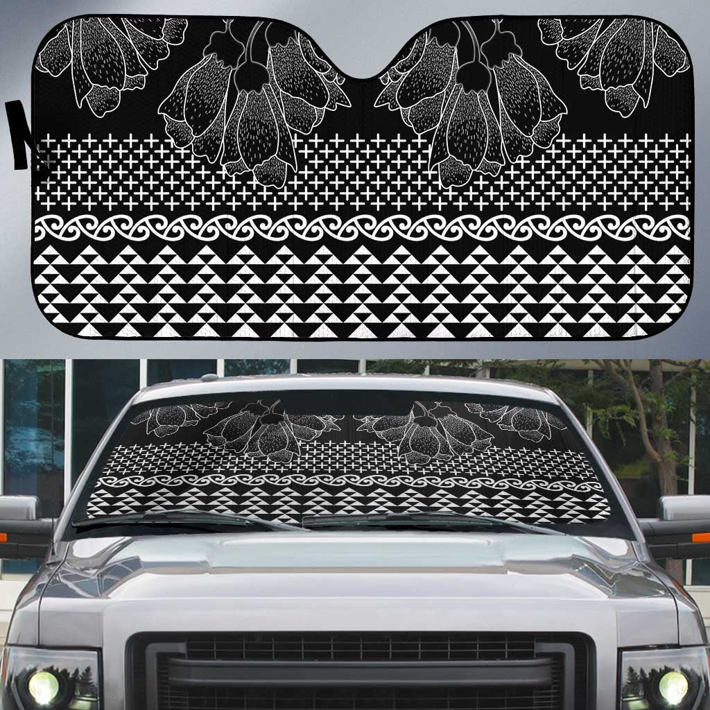 Black Taniko Kowhaiwhai Tukutuku Motif Auto Sun Shade - Polynesian Pride