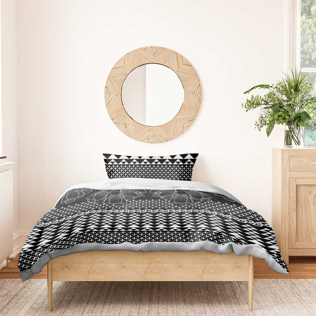 Black Taniko Kowhaiwhai Tukutuku Motif Bedding Set