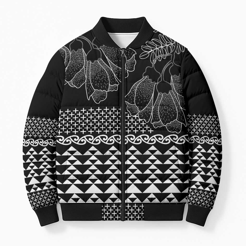 Black Taniko Kowhaiwhai Tukutuku Motif Bomber Puffer Jacket LT9 Unisex Black - Polynesian Pride