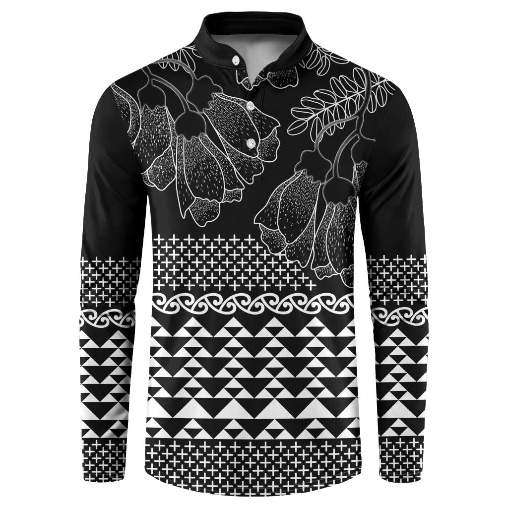 Black Taniko Kowhaiwhai Tukutuku Motif Button Sweatshirt