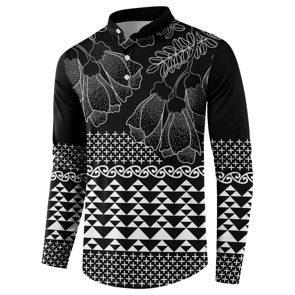 Black Taniko Kowhaiwhai Tukutuku Motif Button Sweatshirt