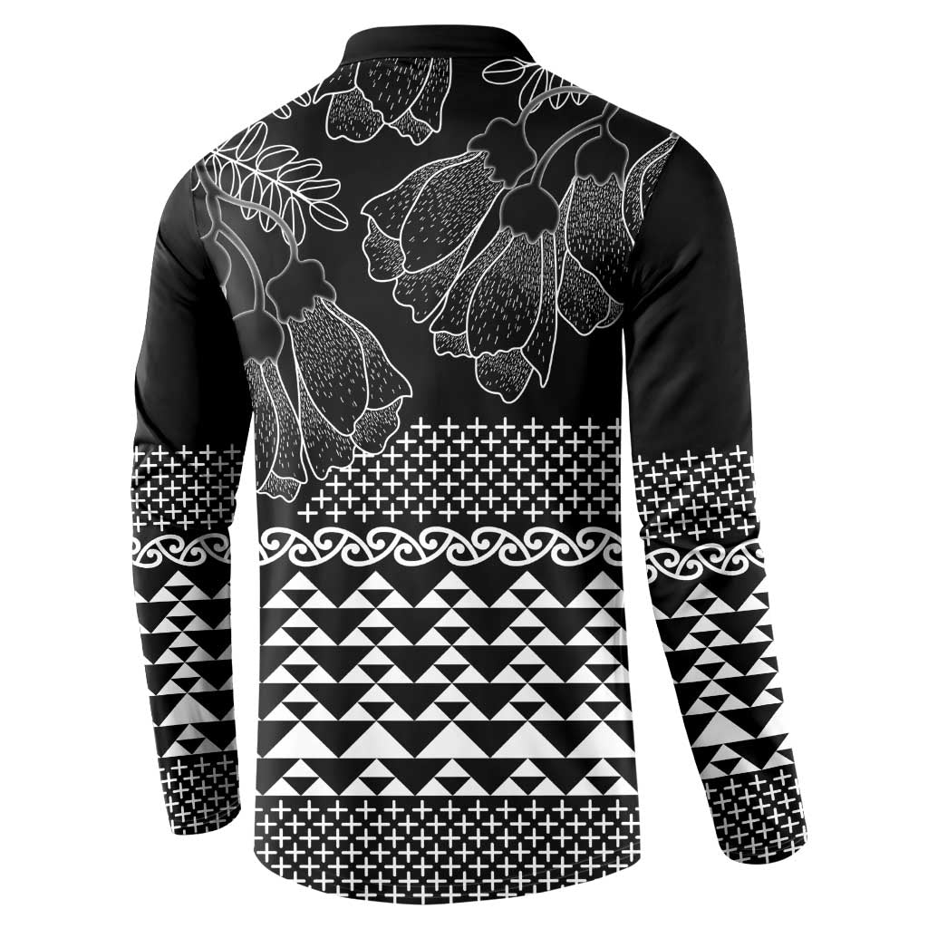 Black Taniko Kowhaiwhai Tukutuku Motif Button Sweatshirt