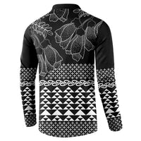 Black Taniko Kowhaiwhai Tukutuku Motif Button Sweatshirt