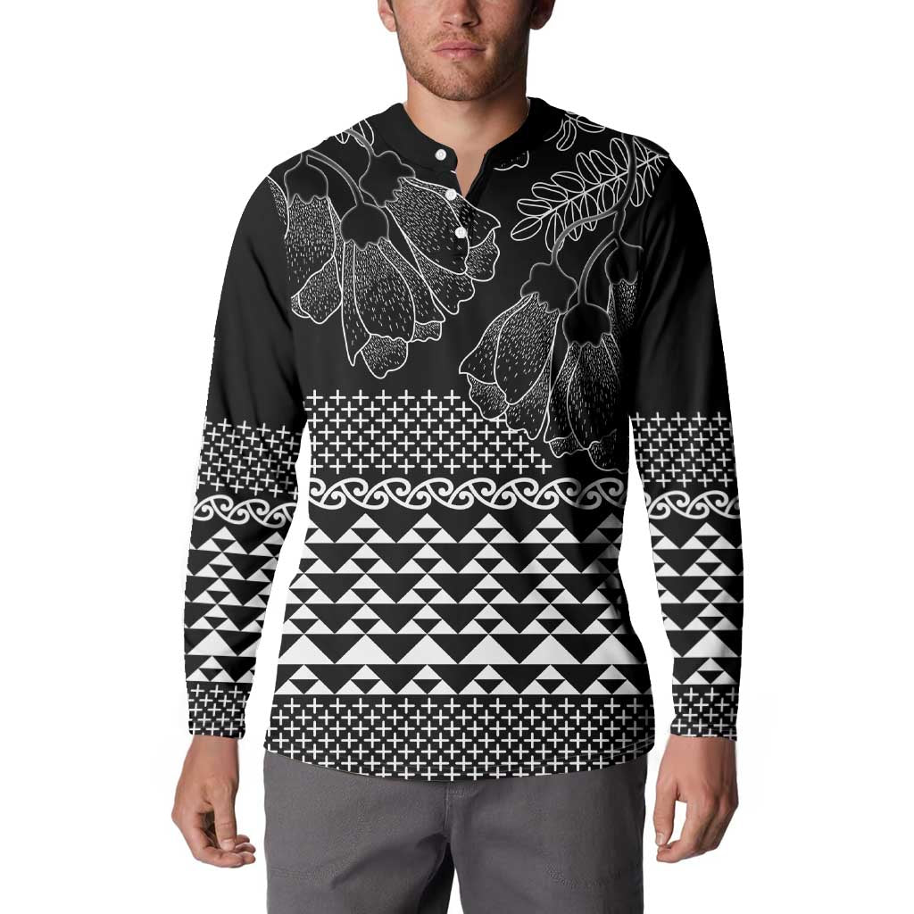 Black Taniko Kowhaiwhai Tukutuku Motif Button Sweatshirt
