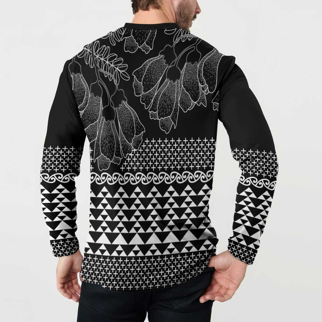 Black Taniko Kowhaiwhai Tukutuku Motif Button Sweatshirt