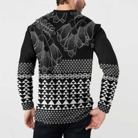 Black Taniko Kowhaiwhai Tukutuku Motif Button Sweatshirt