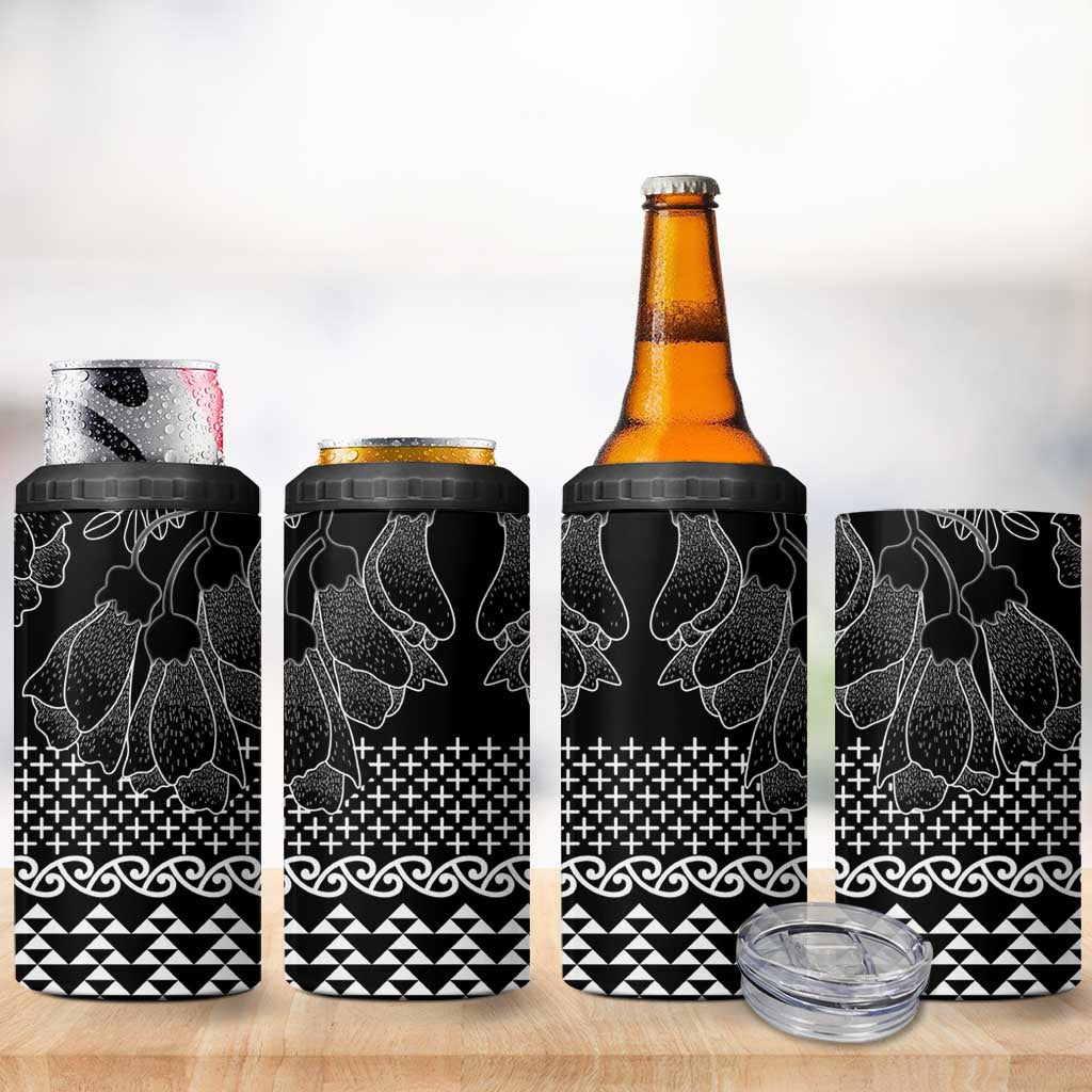 Black Taniko Kowhaiwhai Tukutuku Motif 4 in 1 Can Cooler Tumbler LT9 - Polynesian Pride