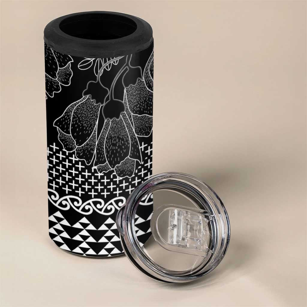 Black Taniko Kowhaiwhai Tukutuku Motif 4 in 1 Can Cooler Tumbler LT9 - Polynesian Pride
