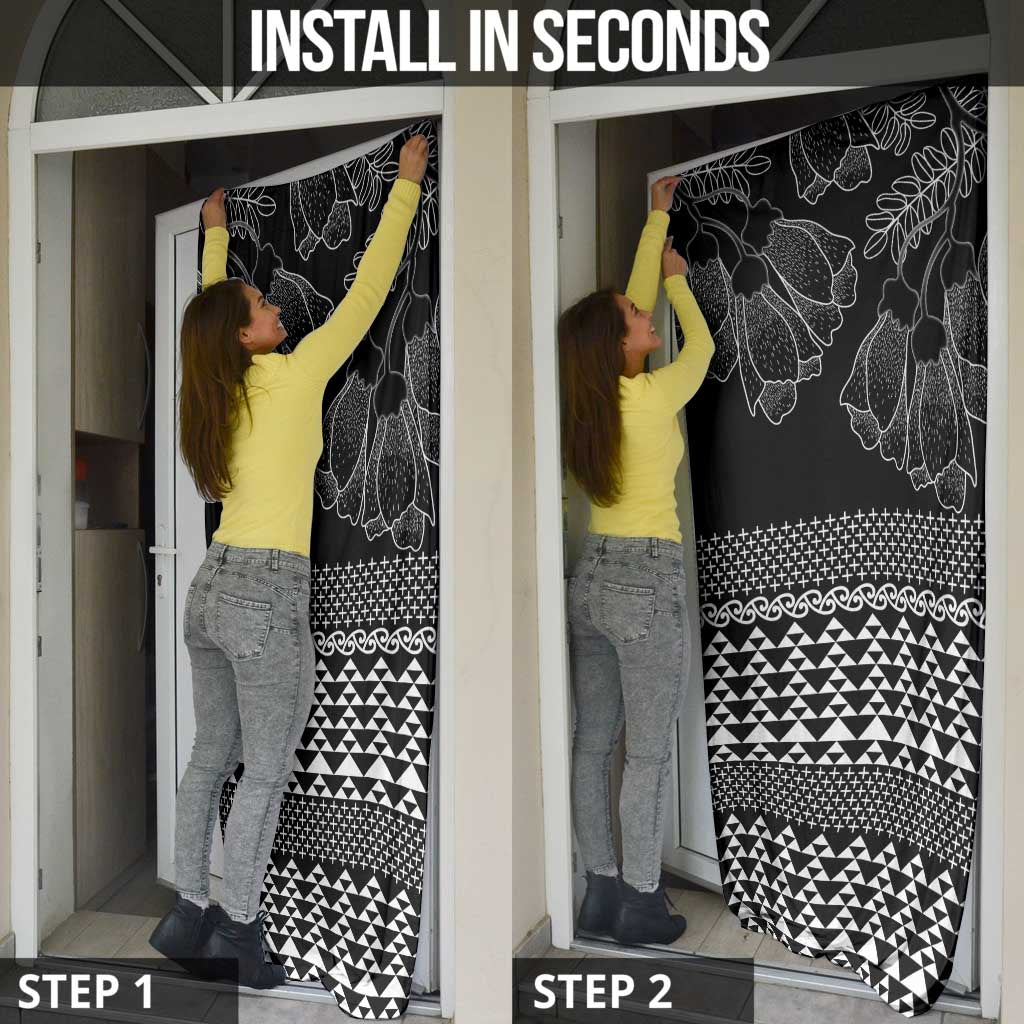 Black Taniko Kowhaiwhai Tukutuku Motif Door Cover - Polynesian Pride