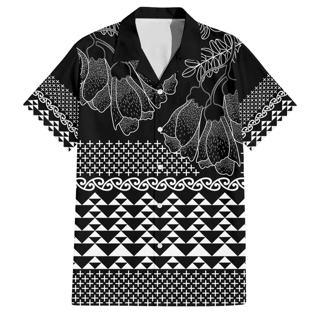 Black Taniko Kowhaiwhai Tukutuku Motif Family Matching Long Sleeve Bodycon Dress and Hawaiian Shirt LT9 Dad's Shirt - Short Sleeve Black - Polynesian Pride