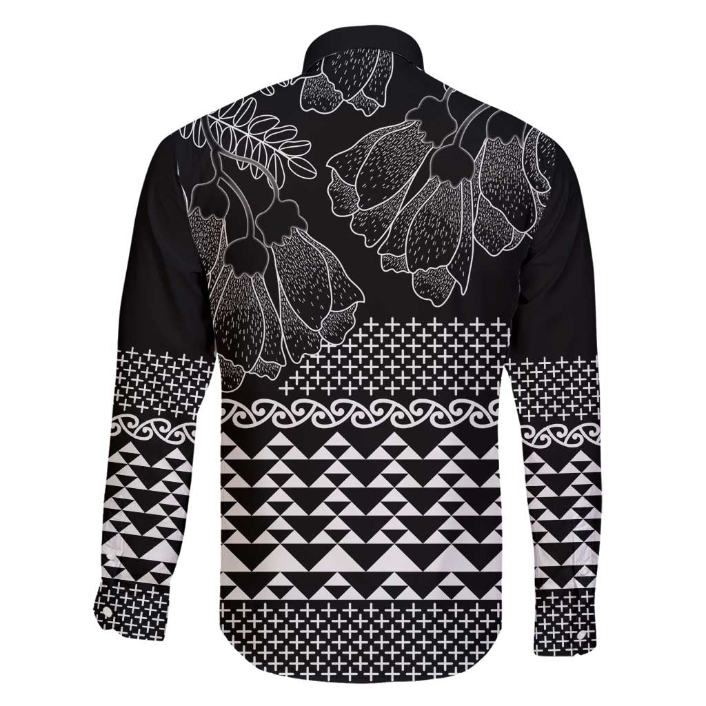 Black Taniko Kowhaiwhai Tukutuku Motif Family Matching Long Sleeve Bodycon Dress and Hawaiian Shirt LT9 - Polynesian Pride