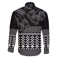 Black Taniko Kowhaiwhai Tukutuku Motif Family Matching Long Sleeve Bodycon Dress and Hawaiian Shirt LT9 - Polynesian Pride