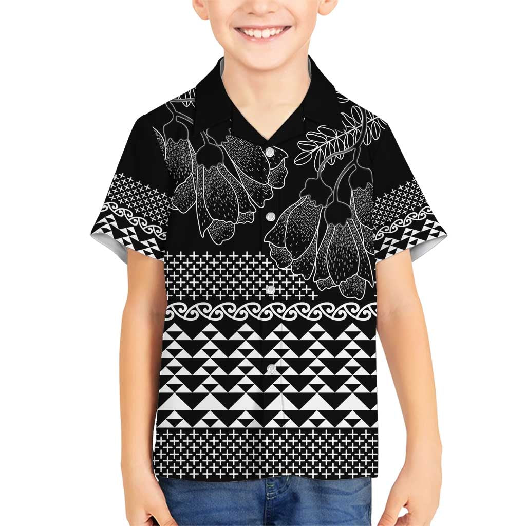 Black Taniko Kowhaiwhai Tukutuku Motif Family Matching Long Sleeve Bodycon Dress and Hawaiian Shirt LT9 Son's Shirt Black - Polynesian Pride