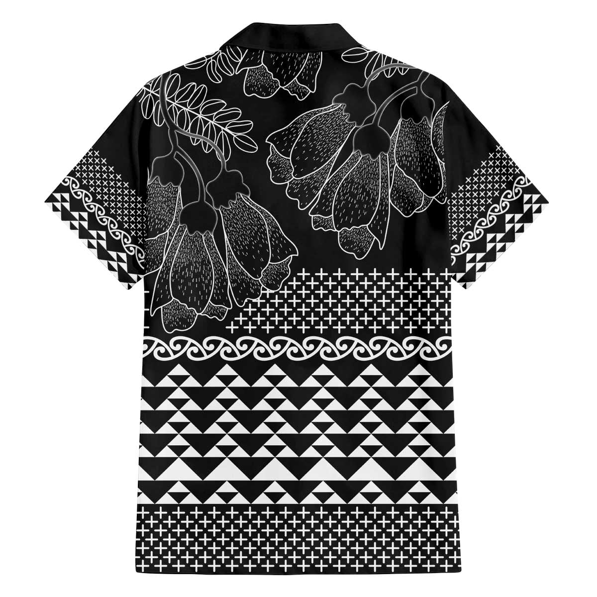 Black Taniko Kowhaiwhai Tukutuku Motif Family Matching Off The Shoulder Long Sleeve Dress and Hawaiian Shirt