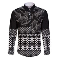 Black Taniko Kowhaiwhai Tukutuku Motif Family Matching Off The Shoulder Long Sleeve Dress and Hawaiian Shirt