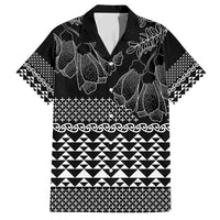 Black Taniko Kowhaiwhai Tukutuku Motif Family Matching Off Shoulder Short Dress and Hawaiian Shirt