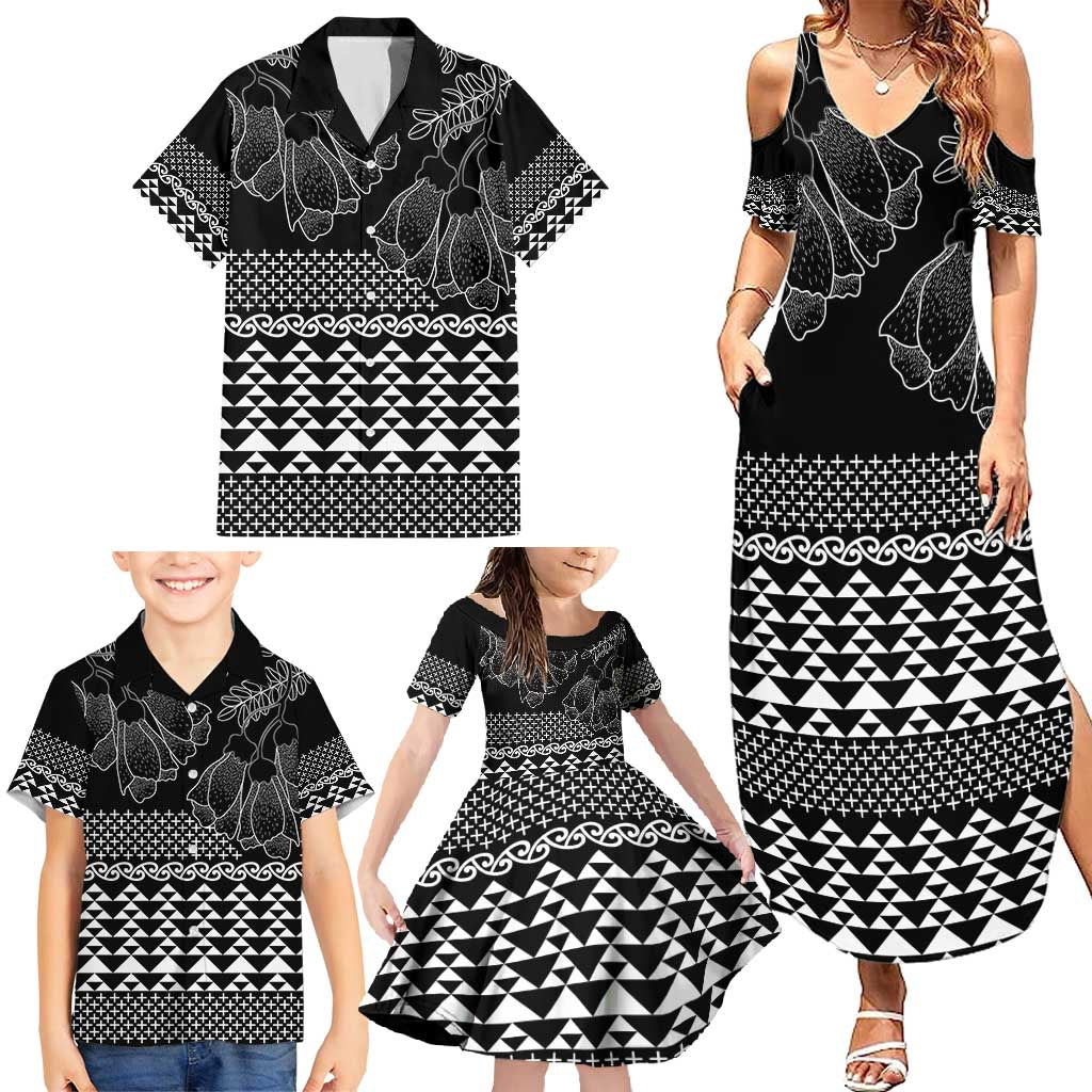 Black Taniko Kowhaiwhai Tukutuku Motif Family Matching Summer Maxi Dress and Hawaiian Shirt LT9 - Polynesian Pride