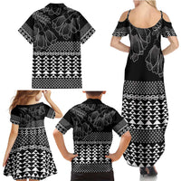 Black Taniko Kowhaiwhai Tukutuku Motif Family Matching Summer Maxi Dress and Hawaiian Shirt LT9 - Polynesian Pride
