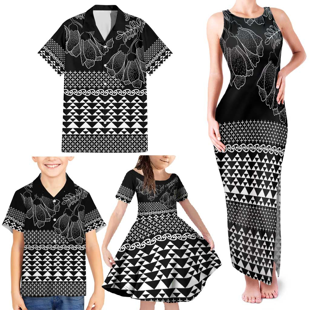 Black Taniko Kowhaiwhai Tukutuku Motif Family Matching Tank Maxi Dress and Hawaiian Shirt LT9 - Polynesian Pride