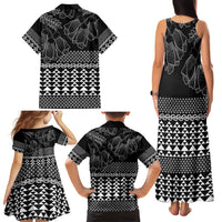Black Taniko Kowhaiwhai Tukutuku Motif Family Matching Tank Maxi Dress and Hawaiian Shirt LT9 - Polynesian Pride
