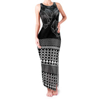 Black Taniko Kowhaiwhai Tukutuku Motif Family Matching Tank Maxi Dress and Hawaiian Shirt LT9 Mom's Dress Black - Polynesian Pride