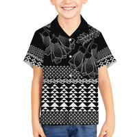 Black Taniko Kowhaiwhai Tukutuku Motif Family Matching Tank Maxi Dress and Hawaiian Shirt LT9 Son's Shirt Black - Polynesian Pride