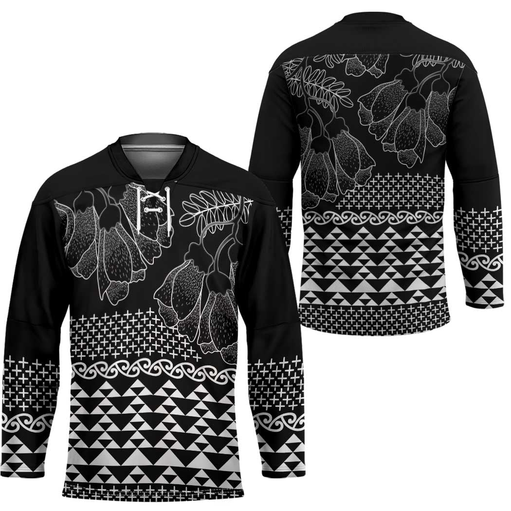 Black Taniko Kowhaiwhai Tukutuku Motif Hockey Jersey - Polynesian Pride