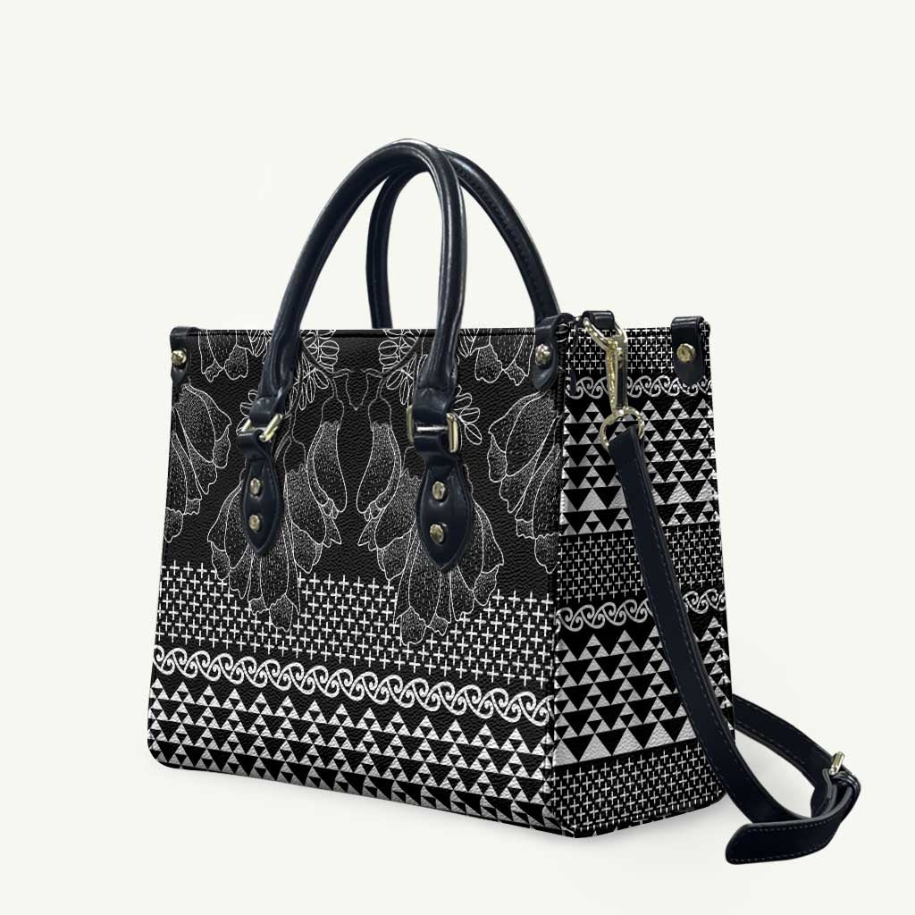 Black Taniko Kowhaiwhai Tukutuku Motif Leather Bag - Polynesian Pride