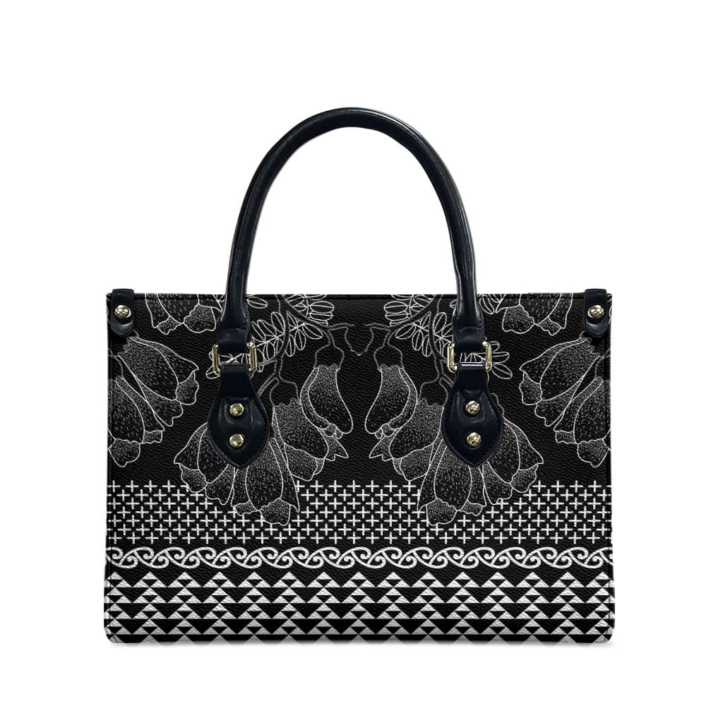 Black Taniko Kowhaiwhai Tukutuku Motif Leather Bag - Polynesian Pride