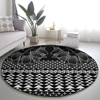 Black Taniko Kowhaiwhai Tukutuku Motif Round Carpet
