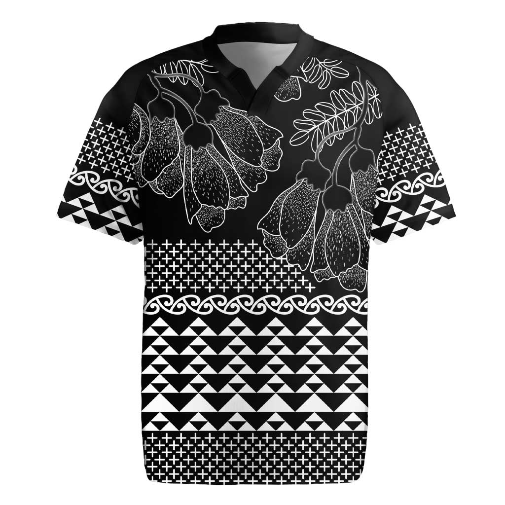 Black Taniko Kowhaiwhai Tukutuku Motif Rugby Jersey LT9 Black - Polynesian Pride